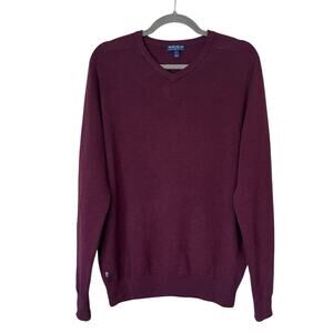 Peter Millar Merino Wool Crown Crafted Interlock V-Neck Sweater Burgundy Red